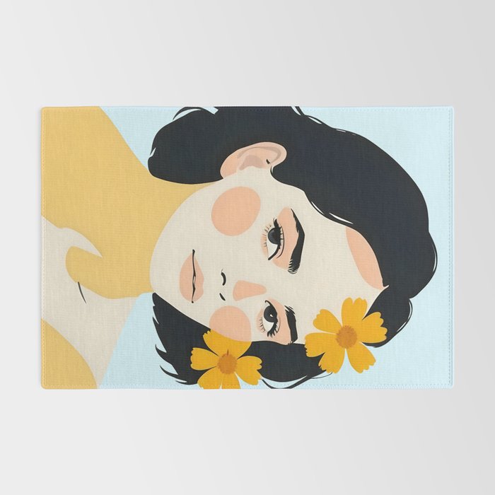 Variegated Human, Bohemian Woman Vitiligo Beauty, Self Love Positivity Mindset, Expressions Face Feelings Emotion Illustration, People Portrait Drawing Painting Rug Gallery Image 2