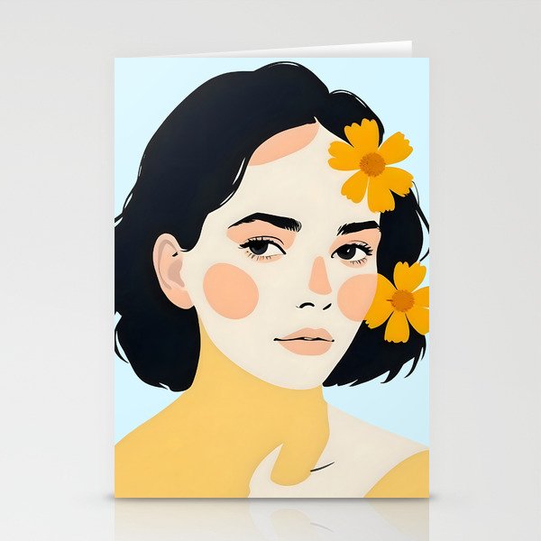 Variegated Human, Bohemian Woman Vitiligo Beauty, Self Love Positivity Mindset, Expressions Face Feelings Emotion Illustration, People Portrait Drawing Painting Stationery Card Gallery Image 2