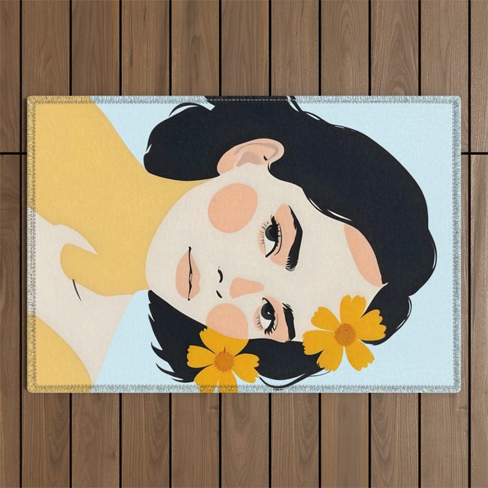 Variegated Human, Bohemian Woman Vitiligo Beauty, Self Love Positivity Mindset, Expressions Face Feelings Emotion Illustration, People Portrait Drawing Painting Outdoor Rug Gallery Image 1