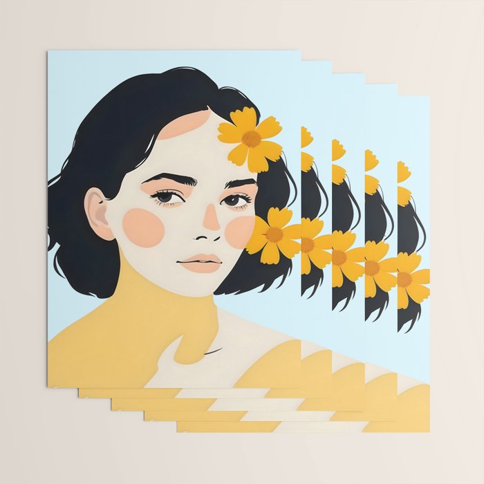Variegated Human, Bohemian Woman Vitiligo Beauty, Self Love Positivity Mindset, Expressions Face Feelings Emotion Illustration, People Portrait Drawing Painting Wrapping Paper Gallery Image 3