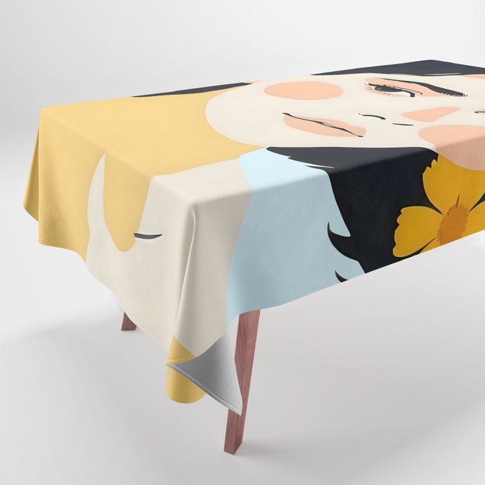 Variegated Human, Bohemian Woman Vitiligo Beauty, Self Love Positivity Mindset, Expressions Face Feelings Emotion Illustration, People Portrait Drawing Painting Tablecloth Gallery Image 1