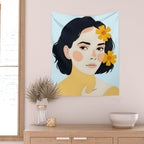 Variegated Human, Bohemian Woman Vitiligo Beauty, Self Love Positivity Mindset, Expressions Face Feelings Emotion Illustration, People Portrait Drawing Painting Wall Tapestry Gallery Image 2