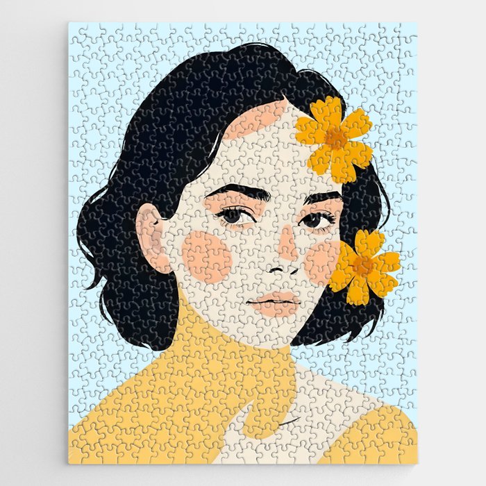 Variegated Human, Bohemian Woman Vitiligo Beauty, Self Love Positivity Mindset, Expressions Face Feelings Emotion Illustration, People Portrait Drawing Painting Jigsaw Puzzle Gallery Image 1