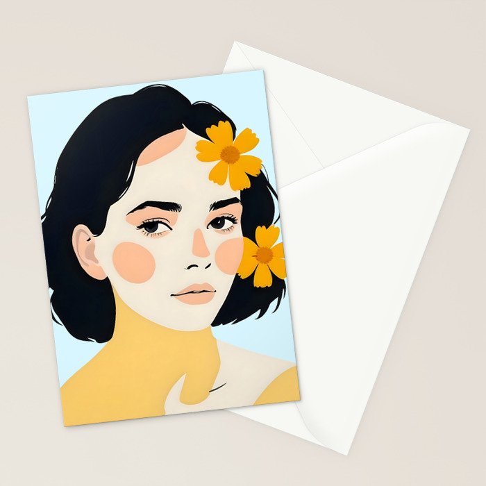 Variegated Human, Bohemian Woman Vitiligo Beauty, Self Love Positivity Mindset, Expressions Face Feelings Emotion Illustration, People Portrait Drawing Painting Stationery Card Gallery Image 2