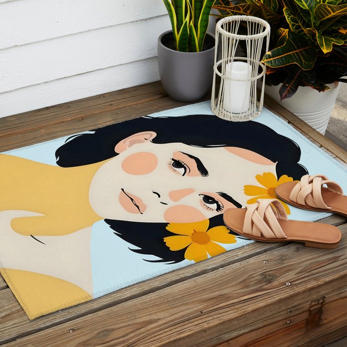 Variegated Human, Bohemian Woman Vitiligo Beauty, Self Love Positivity Mindset, Expressions Face Feelings Emotion Illustration, People Portrait Drawing Painting Outdoor Rug Gallery Image 2