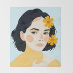 Variegated Human, Bohemian Woman Vitiligo Beauty, Self Love Positivity Mindset, Expressions Face Feelings Emotion Illustration, People Portrait Drawing Painting Throw Blanket Gallery Image 2