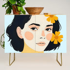 Variegated Human, Bohemian Woman Vitiligo Beauty, Self Love Positivity Mindset, Expressions Face Feelings Emotion Illustration, People Portrait Drawing Painting Credenza Gallery Image 1