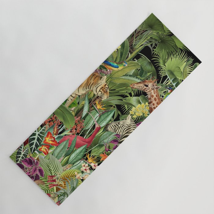Tropical Eden Jungle on Black Vintage Print Yoga Mat Gallery Image 1