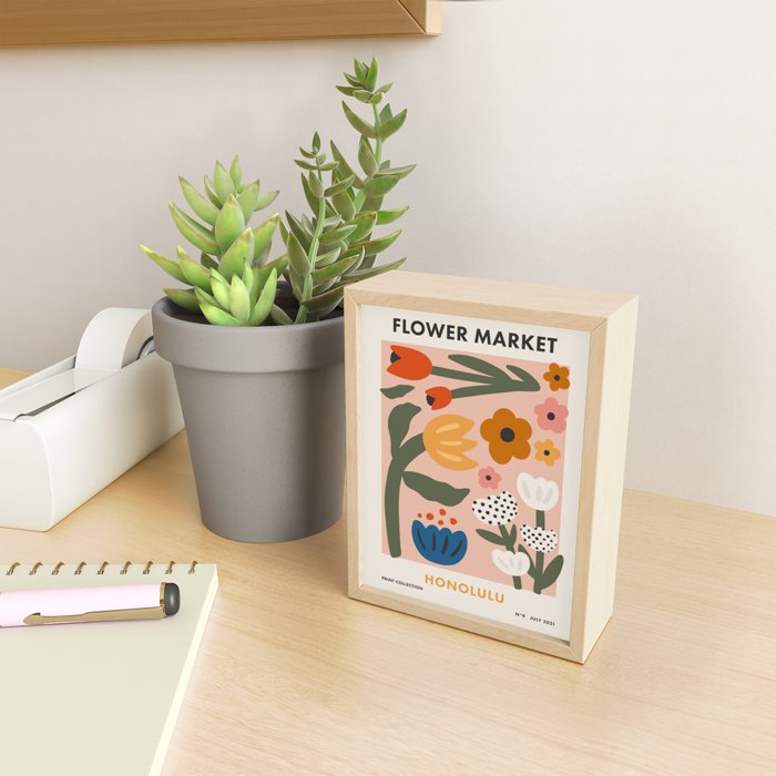 Flower Market Honolulu, Playful Naif Floral Print Mini Art Print Gallery Image 2