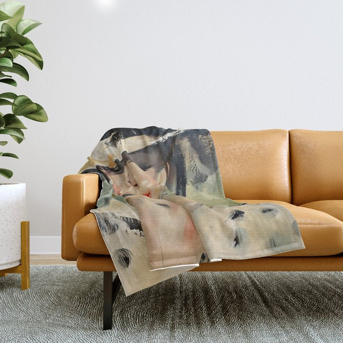 Elegant Lady in Wide Hat Throw Blanket Gallery Image 1