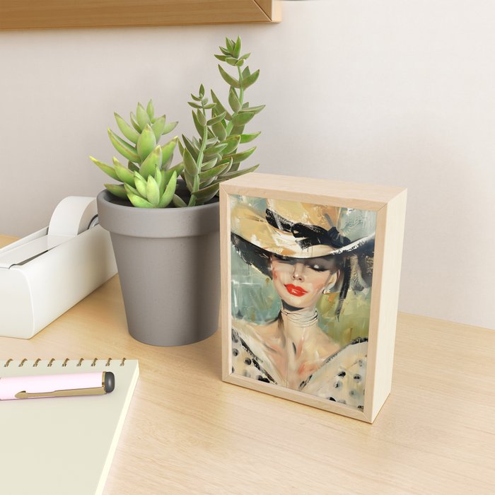 Elegant Lady in Wide Hat Mini Art Print Gallery Image 2