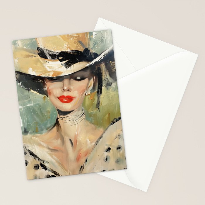 Elegant Lady in Wide Hat Stationery Card Gallery Image 2