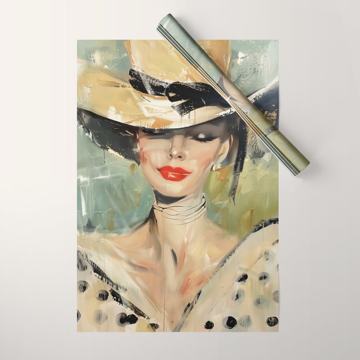 Elegant Lady in Wide Hat Wrapping Paper Gallery Image 1