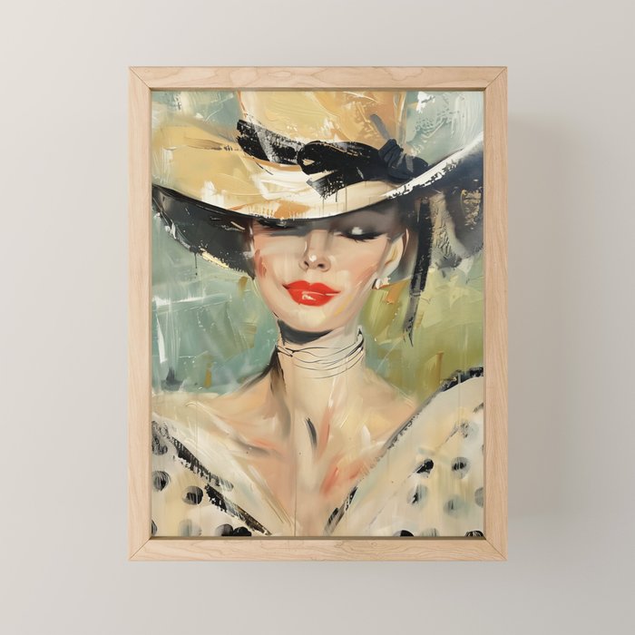 Elegant Lady in Wide Hat Mini Art Print Gallery Image 1