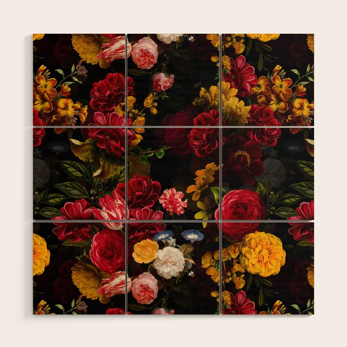 Dutch Vintage Midnight Flower Garden Wood Wall Art Gallery Image 1