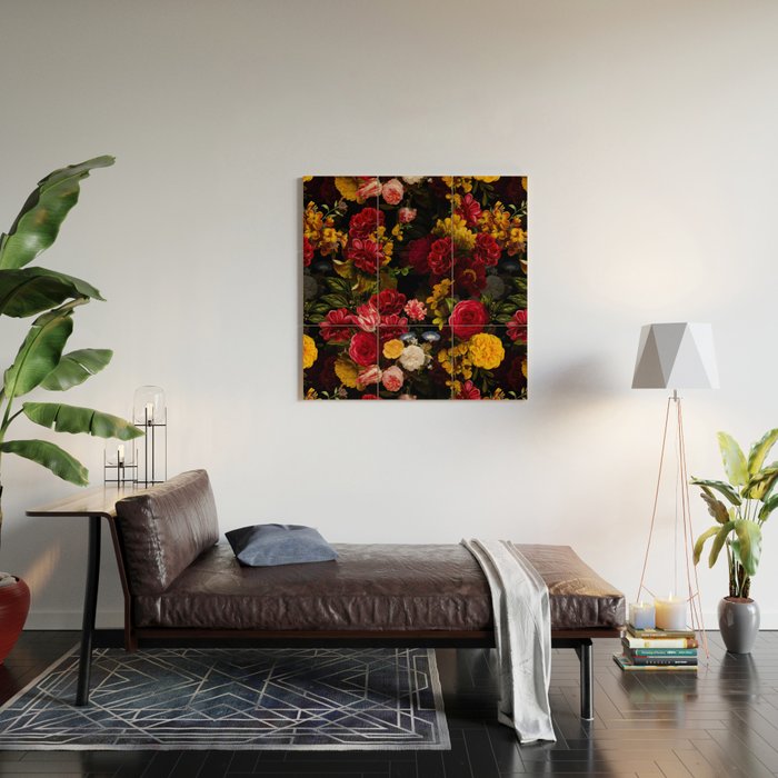 Dutch Vintage Midnight Flower Garden Wood Wall Art Gallery Image 2