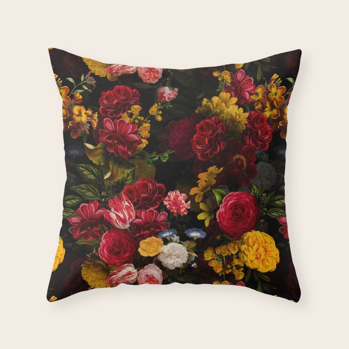 Dutch Vintage Midnight Flower Garden Throw Pillow Gallery Image 6