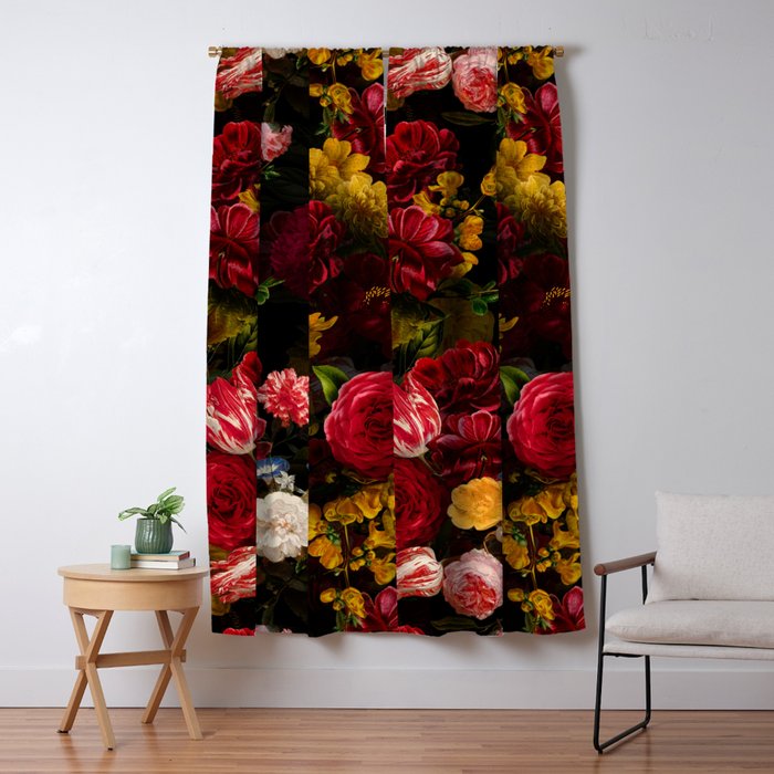 Dutch Vintage Midnight Flower Garden Window Curtain Gallery Image 1