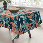 Tigers in a tiger lily garden // textured navy blue background spearmint green wild animals papaya orange flowers Tablecloth Gallery Image 3