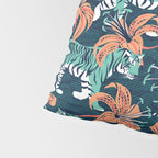 Tigers in a tiger lily garden // textured navy blue background spearmint green wild animals papaya orange flowers Pillow Sham Gallery Image 4