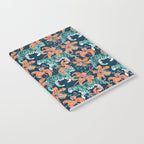 Tigers in a tiger lily garden // textured navy blue background spearmint green wild animals papaya orange flowers Notebook Gallery Image 2