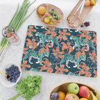 Tigers in a tiger lily garden // textured navy blue background spearmint green wild animals papaya orange flowers Cutting Board Gallery Image 2