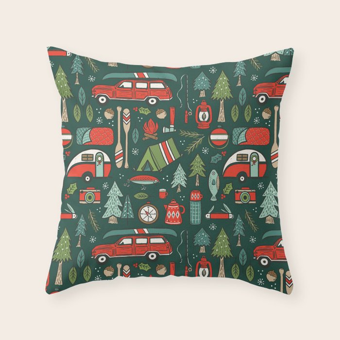 Seasons Greetings - Camping Christmas Throw Pillow Gallery Image 6