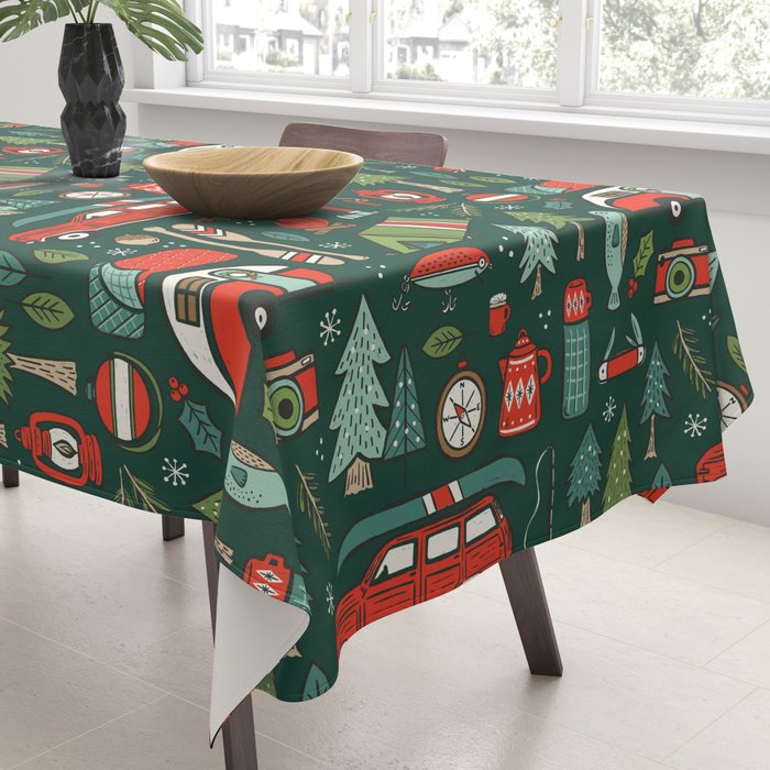 Seasons Greetings - Camping Christmas Tablecloth Gallery Image 3