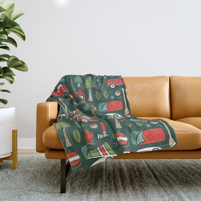 Seasons Greetings - Camping Christmas Throw Blanket Gallery Image 1
