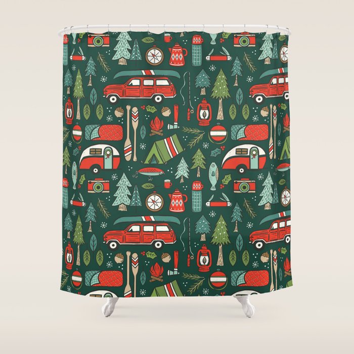 Seasons Greetings - Camping Christmas Shower Curtain Gallery Image 1