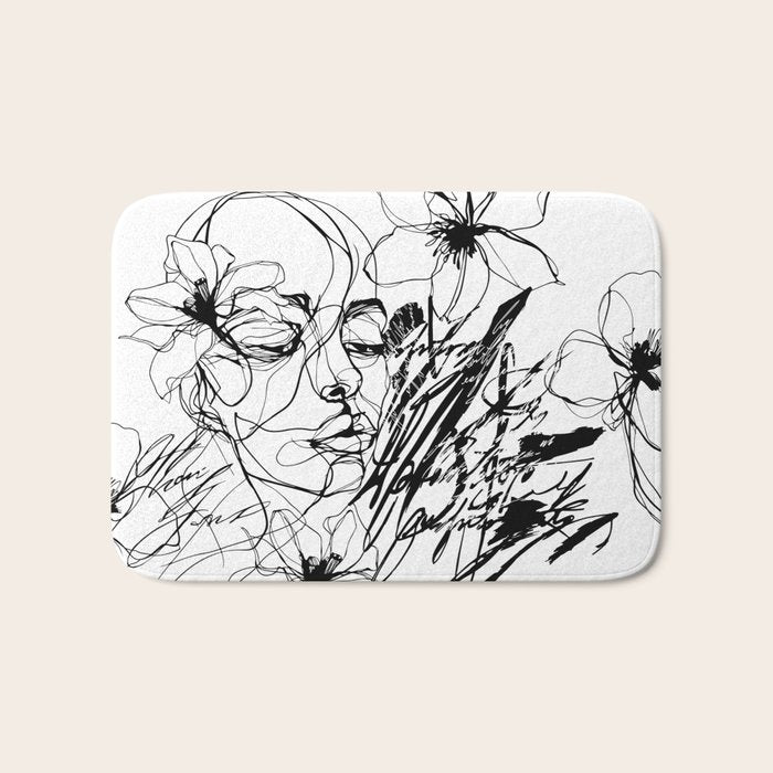 The Edge Of Grace Expressive Line Art Portrait Bath Mat Gallery Image 1