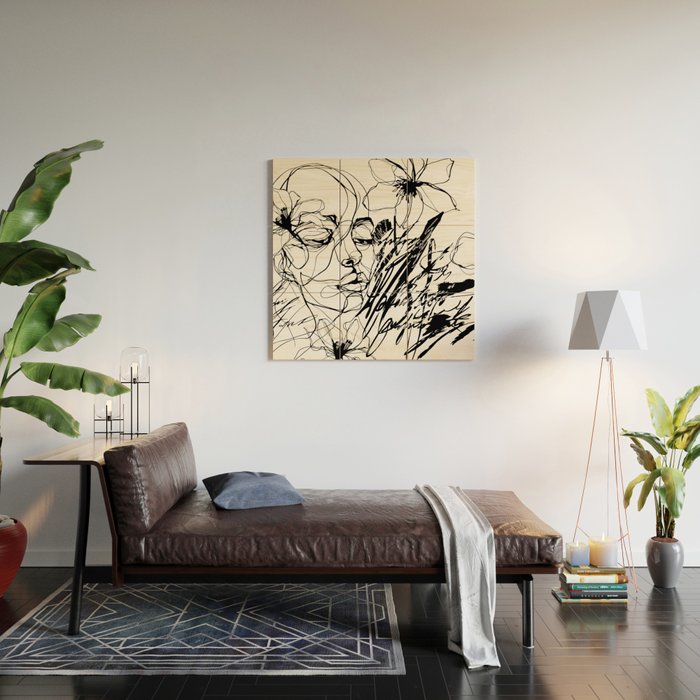 The Edge Of Grace Expressive Line Art Portrait Wood Wall Art Gallery Image 2