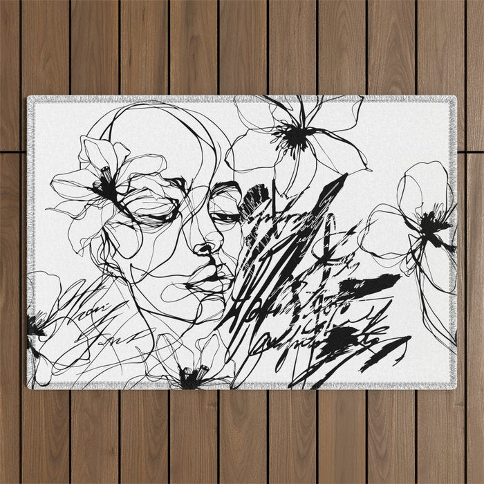 The Edge Of Grace Expressive Line Art Portrait Outdoor Rug Gallery Image 1