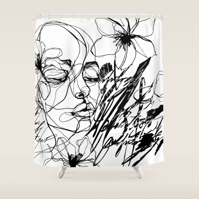 The Edge Of Grace Expressive Line Art Portrait Shower Curtain Gallery Image 1