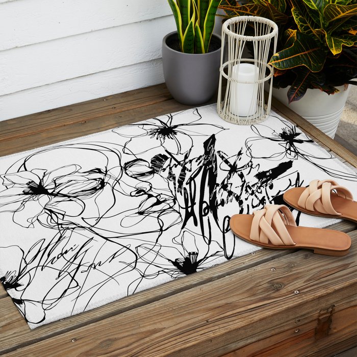 The Edge Of Grace Expressive Line Art Portrait Outdoor Rug Gallery Image 2