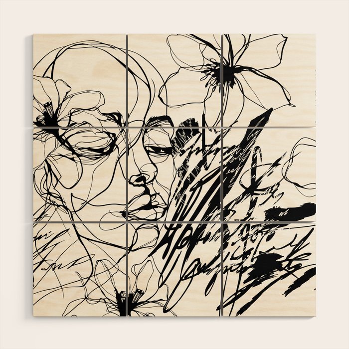 The Edge Of Grace Expressive Line Art Portrait Wood Wall Art Gallery Image 1
