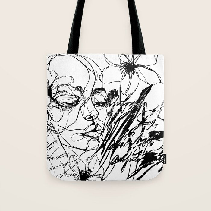 The Edge Of Grace Expressive Line Art Portrait Tote Bag Gallery Image 1