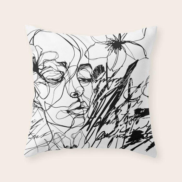 The Edge Of Grace Expressive Line Art Portrait Throw Pillow Gallery Image 1