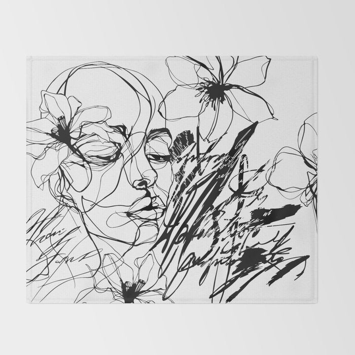 The Edge Of Grace Expressive Line Art Portrait Throw Blanket Gallery Image 2