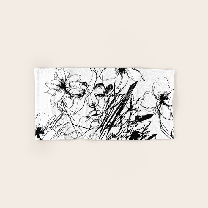 The Edge Of Grace Expressive Line Art Portrait Bath Towel Gallery Image 1