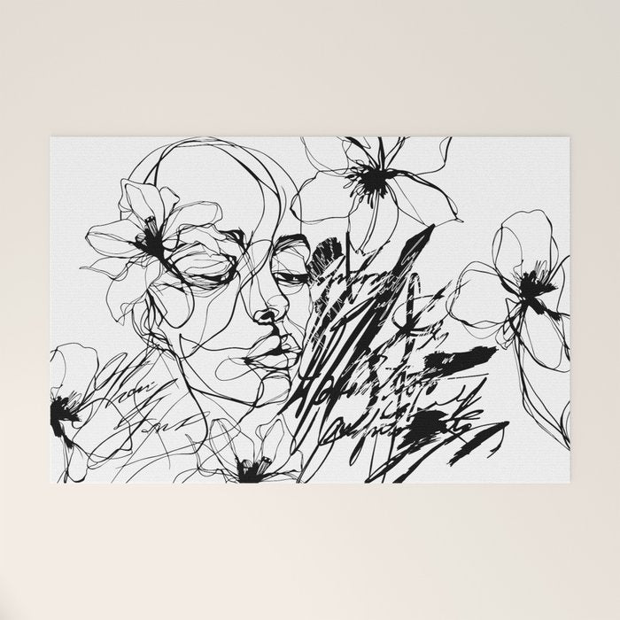 The Edge Of Grace Expressive Line Art Portrait Welcome Mat Gallery Image 1
