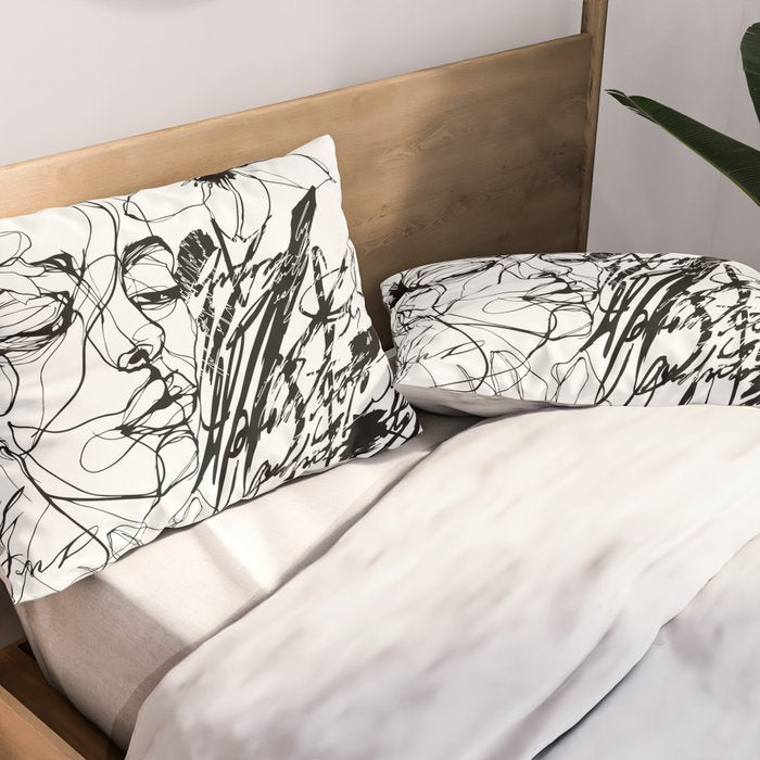 The Edge Of Grace Expressive Line Art Portrait Pillow Sham Gallery Image 2