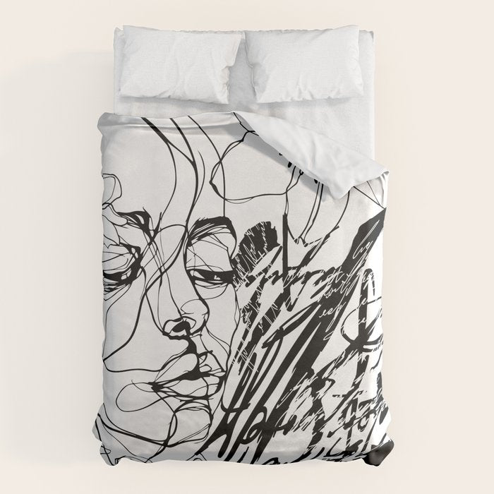 The Edge Of Grace Expressive Line Art Portrait Duvet Cover Gallery Image 1