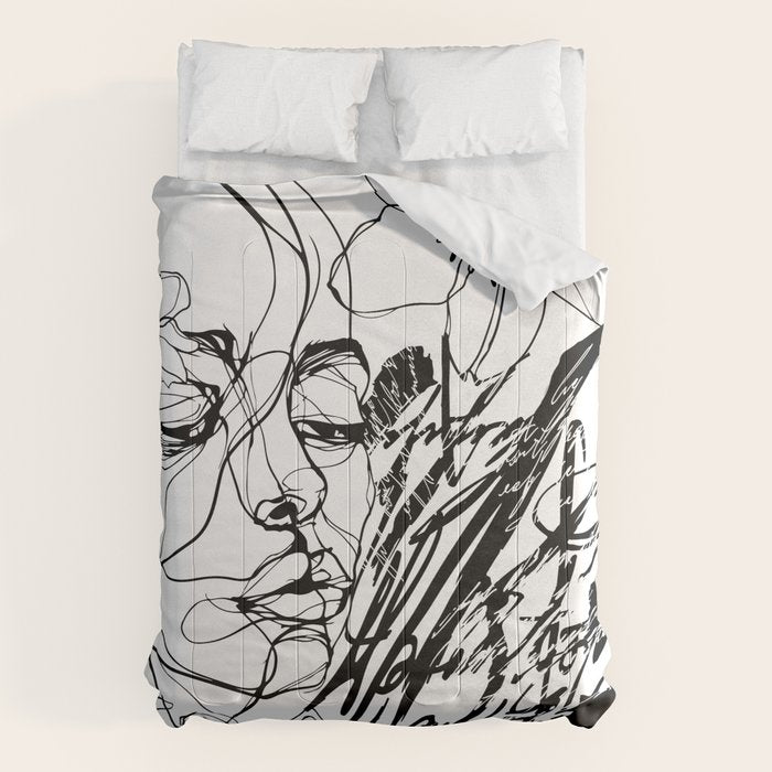 The Edge Of Grace Expressive Line Art Portrait Comforter Gallery Image 1