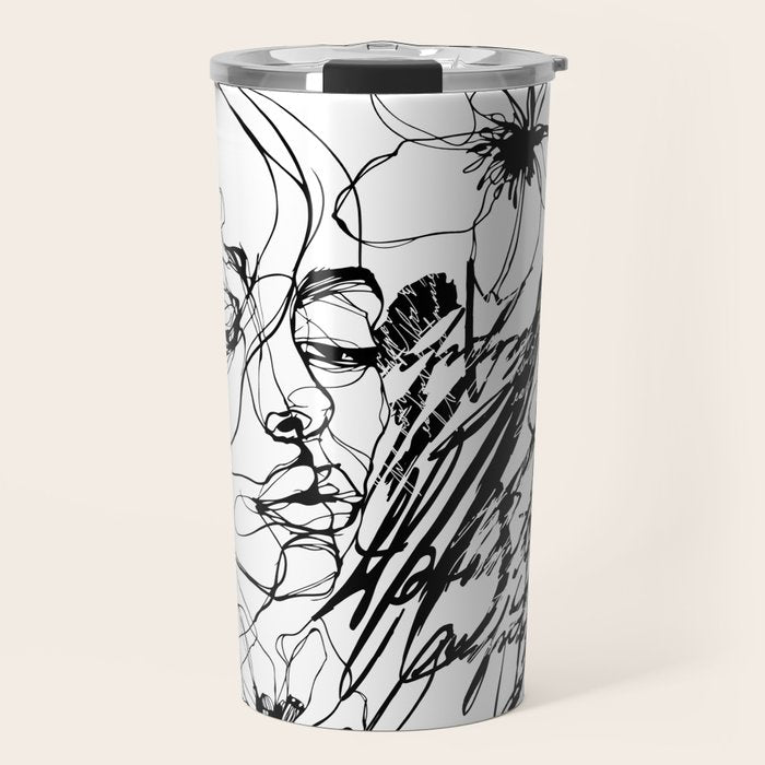 The Edge Of Grace Expressive Line Art Portrait Travel Mug Gallery Image 1