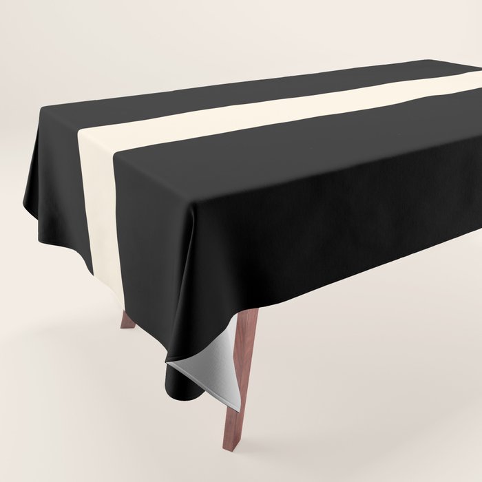 Single Stripe Minimalist Modern Color Block in Almond Cream and Black Tablecloth Gallery Image 1