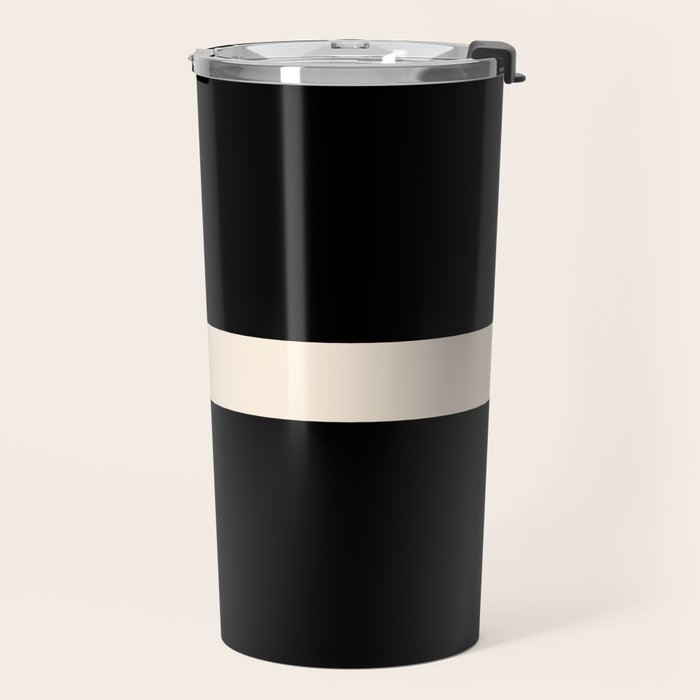 Single Stripe Minimalist Modern Color Block in Almond Cream and Black Travel Mug Gallery Image 2