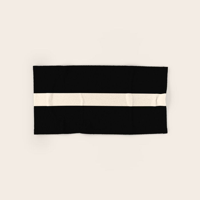 Single Stripe Minimalist Modern Color Block in Almond Cream and Black Bath Towel Gallery Image 1