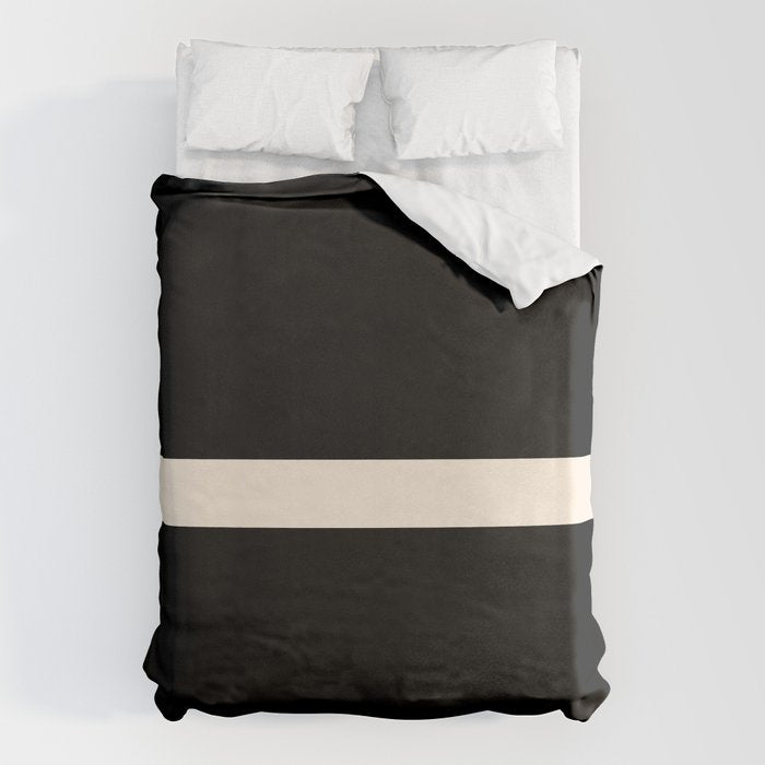 Single Stripe Minimalist Modern Color Block in Almond Cream and Black Duvet Cover Gallery Image 6
