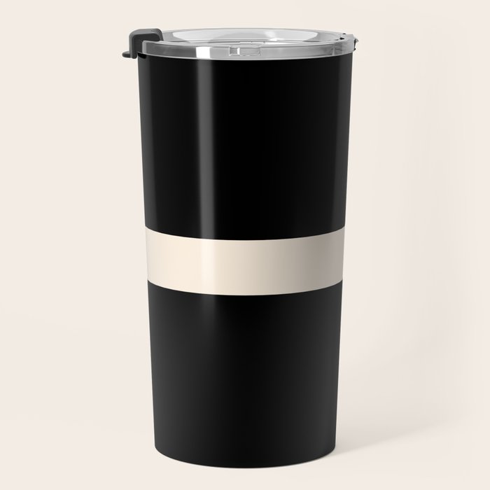 Single Stripe Minimalist Modern Color Block in Almond Cream and Black Travel Mug Gallery Image 3